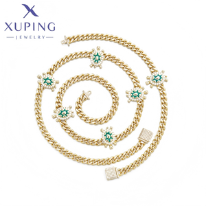 X001158709 XUPING Set Gioielli Placcato Oro 14K con <span class=keywords><strong>Tartaruga</strong></span> Smaltata e Zirconi Sintetici, Collana e Bracciale a Catena Cubana con <span class=keywords><strong>Tartaruga</strong></span> Portafortuna - Product Image 1