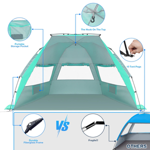 Piso extensible de instalación instantánea con 3 toldos de ventilación, tienda de campaña impermeable para la playa, protección UV, tienda de campaña para exteriores - Product Image 3