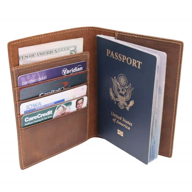 Porte-passeport Voyage Portefeuille Crazy Horse Cuir Titulaires en toute sécurité Passeport Cartes de crédit d'affaires