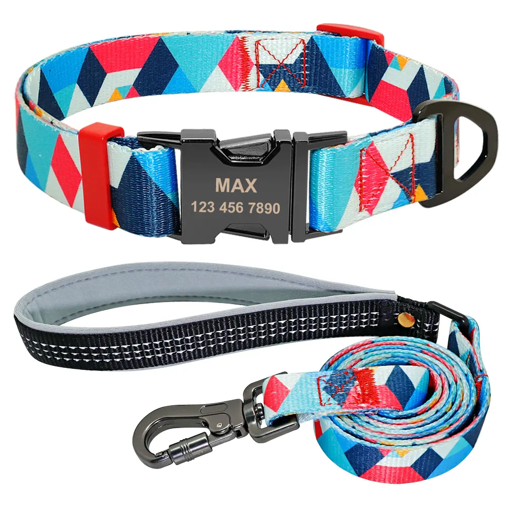 dog collar and leash set for big and small dog polyester fabric collar rose gold metal buckle dog leash