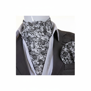 Black and White Shawl Flower Digital Printed Scarf Handkerchief Set - Product Image 2