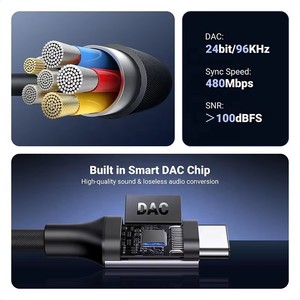 สายอะแดปเตอร์เสียงดิจิตอลไนลอน USB-C ชนิด Type C ตัวผู้ ต่อกับช่องเสียบหูฟังขนาด <span class=keywords><strong>3</strong></span>.5 มม. แบบ Aux สเตอริโอ - Product Image 2