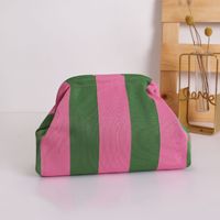 Grande Trousse de Maquillage Rayée Portable Écologique à Grande Capacité avec Poignée Souple pour Femme – Étui en PU Zippé Tendance, Étanche et Durable