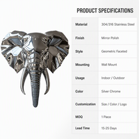 Statue de tête d'éléphant personnalisée en acier inoxydable, avec relief miroir poli, style Feng Shui, pour installation artistique