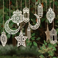 Pendentif en bois en forme de lune et d'étoile creuse avec corde, artisanat en bois islamique musulman, décoration de bricolage pour le Ramadan