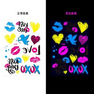 Tatuaggi temporanei al Neon nuovo amore stile misto Glitter cupido labbra rosse cuore fiore bagliore nel buio UV Neon tatuaggi adesivi - Product Image 5