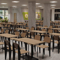 Ensemble table et chaises de cantine de style industriel avec base sur piétement pour cafétéria moderne et restaurant du personnel