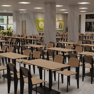 Ensemble table et chaises de cantine de style industriel avec base sur piétement pour cafétéria moderne et <span class=keywords><strong>restaurant</strong></span> <span class=keywords><strong>du</strong></span> personnel - Product Image 2
