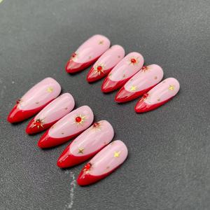 Ongles artificiels de haute qualité ; Style estival ; <span class=keywords><strong>Rouge</strong></span> français pailleté ; Réutilisables ; Ongles à presser ; Vente en gros - Product Image 2