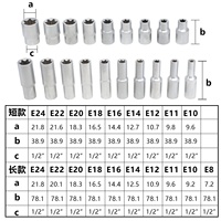 Jeu de 19 Douilles Étoile E-Torx Profondes Longues Entraînement 1/2 po pour Voitures, Douilles Hexagonales Courtes et Longues