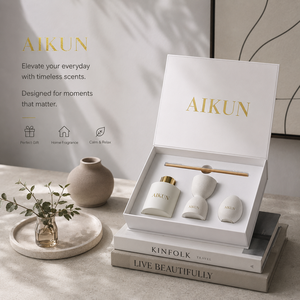 AIKUN <b>Bulk</b> Production Service Natural Botanical Essential Oil Diffuser Collection Soy Ceramic <b>Candle</b> Home Fragrance Set - Product Image 1