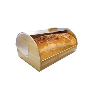 Boîte <span class=keywords><strong>à</strong></span> <span class=keywords><strong>pain</strong></span> rectangulaire en bambou naturel bon marché, rangement alimentaire élégant avec couvercle en acrylique <span class=keywords><strong>à</strong></span> glissière facile - Product Image 1