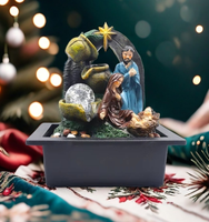 Fontaine en résine artisanale de la Sainte Famille chrétienne, statue de Jésus, écologique, imperméable | Fontaine d'eau de table apaisante d'intérieur