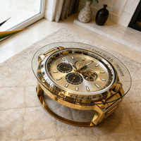 Table basse de style montre créative personnalisée, cadre en fibre de verre, mobilier d'intérieur de luxe doré, grand bureau rond pour canapé