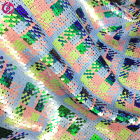 Tissu à paillettes en gros, tissu à paillettes géométrique multicolore extensible irisé en polyester, violet