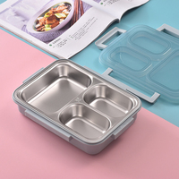 Boîtes de préparation de repas chauffantes à l'eau coréennes, 3 compartiments, étanches, boîte à lunch bento avec couvercles hermétiques