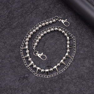 Studded Pant <b>Chain</b> Double Layer Spike Beaded Silver Zinc Alloy Hip Hop Waist <b>Chain</b> Daily Wear Accessory - Product Image 3