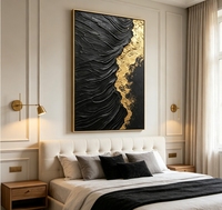 Peinture à l'huile abstraite texturée Or Noir sur toile, peinte à la main en impasto épais, Art mural de luxe pour Villa et Hôtel