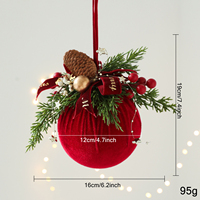 Boule de Noël de luxe en velours rouge et vert, ornée d'un nœud floqué, de cône de pin et de baies, pour la décoration de l'arbre de Noël et de la fête de fin d'année