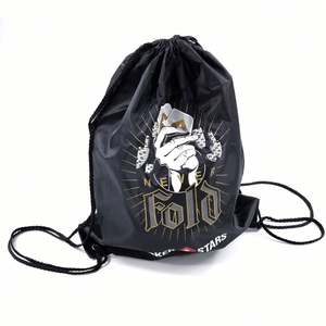 Custom Logo Classic Waterproof Silk Screen Printed Polyester 210D Promotion Gym <b>Drawstring</b> <b>Backpacks</b> Black Traveling Sports Bags - Product Image 3