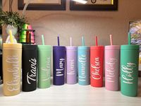 Gobelets fins multicolores de 16 oz avec logo personnalisé, avec couvercles et pailles, double paroi, grands, mats, réutilisables, en vrac, pour cadeaux de fête, café