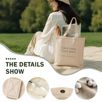 Sac fourre-tout en toile de coton écologique de haute qualité avec logo personnalisé, plusieurs poches intérieures, fermeture magnétique, grande capacité, sac à main réutilisable, bureau