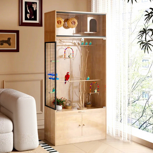 Jaula de Madera Grande para Pájaros, con Caja de Cría, Vidrio Templado Transparente, Jaula para Loros con Gabinete de Almacenamiento - Product Image 3