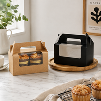 Boîte à cupcakes personnalisée en papier kraft écologique, résistante à la graisse, avec fenêtre transparente et dorure à chaud, emballage alimentaire portable pour boulangerie et cadeaux