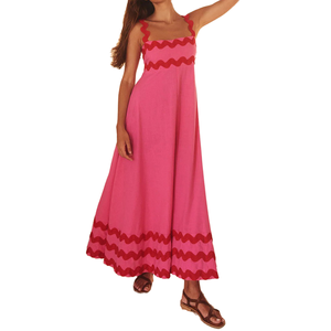 Vestido largo con tirantes hasta el suelo para <span class=keywords><strong>mujer</strong></span> <span class=keywords><strong>de</strong></span> verano, Patchwork <span class=keywords><strong>de</strong></span> encaje con columpio en el <span class=keywords><strong>pecho</strong></span>, cintura Natural - Product Image 1