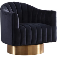 Chaise à baril pivotante rembourrée en velours bleu marine Tissu de loisirs Base dorée ou argentée pour lit en cuir modulaire de salon