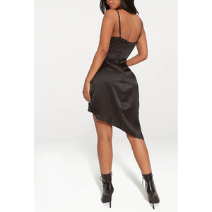 <span class=keywords><strong>Abito</strong></span> <span class=keywords><strong>Mini</strong></span> Sexy in <span class=keywords><strong>Raso</strong></span> Personalizzato per Donna, Vestito Corto Nero in Seta per Serate, Cocktail e Balli - Product Image 3