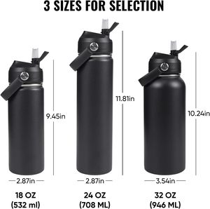 Bouteille d'eau isotherme en acier inoxydable de 24 oz, à large ouverture, double paroi sous vide, avec paille en silicone, anti-transpiration et anti-fuite, sans BPA - Product Image 2