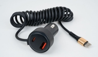 Adaptateur de chargeur de voiture rétractable PD QC3.0 LED 15V 20V 3A avec affichage numérique, charge rapide avec câble, adaptateur de chargeur de téléphone