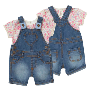 뜨거운 판매 2 피스 유기농 면 아기 소녀 세트 데님 스트랩 바지와 맞춤형 유행 티셔츠 - Product Image 2