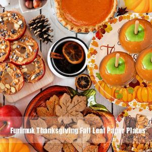 10-Inch Modern Style Paper <b>Plates</b> Fall Leaves and Rose Gold Foil Design Friendsgiving and Thanksgiving Party Decor Supplies - Product Image 5