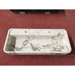Évier de salle de bain en marbre Newstar personnalisé à bord cannelé, évier de <span class=keywords><strong>toilette</strong></span> en <span class=keywords><strong>pierre</strong></span>, évier de salle de bain d'hôtel, chambre à coucher, marbre naturel Calacatta Viola - Product Image 2
