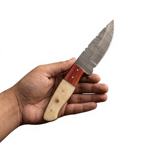 Couteau de chasse et de camping à lame fixe en acier Damas, avec manche en bois et os, personnalisable - Product Image 3