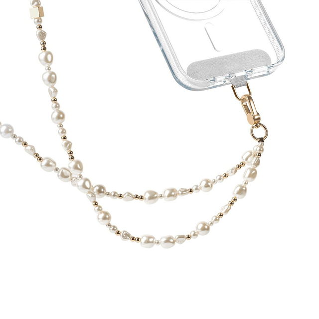 Versatile Silver White Beaded Mobile Phone Strap Crossbody Shoulder Chain Pearl Lanyard Durable Metal Pendant Phone Accessory