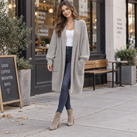 Cardigan long pour femme, surdimensionné, en tricot côtelé, à col châle ouvert, ample et épais, avec poches, personnalisable OEM ODM