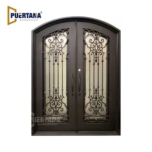 Porte d'ingresso d'ingresso d'ingresso in ferro battuto con doppio arco principale francese in metallo Design per porte domestiche per famiglie per la casa
