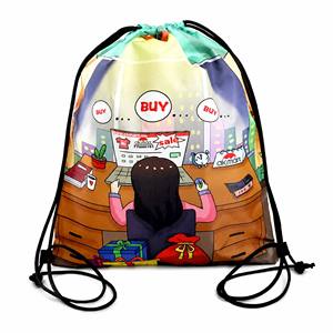 Mochila con cordón de poliéster con estampado de dibujos animados amarillos, bolsa escolar portátil unisex para el gimnasio y el día a día - Product Image 1