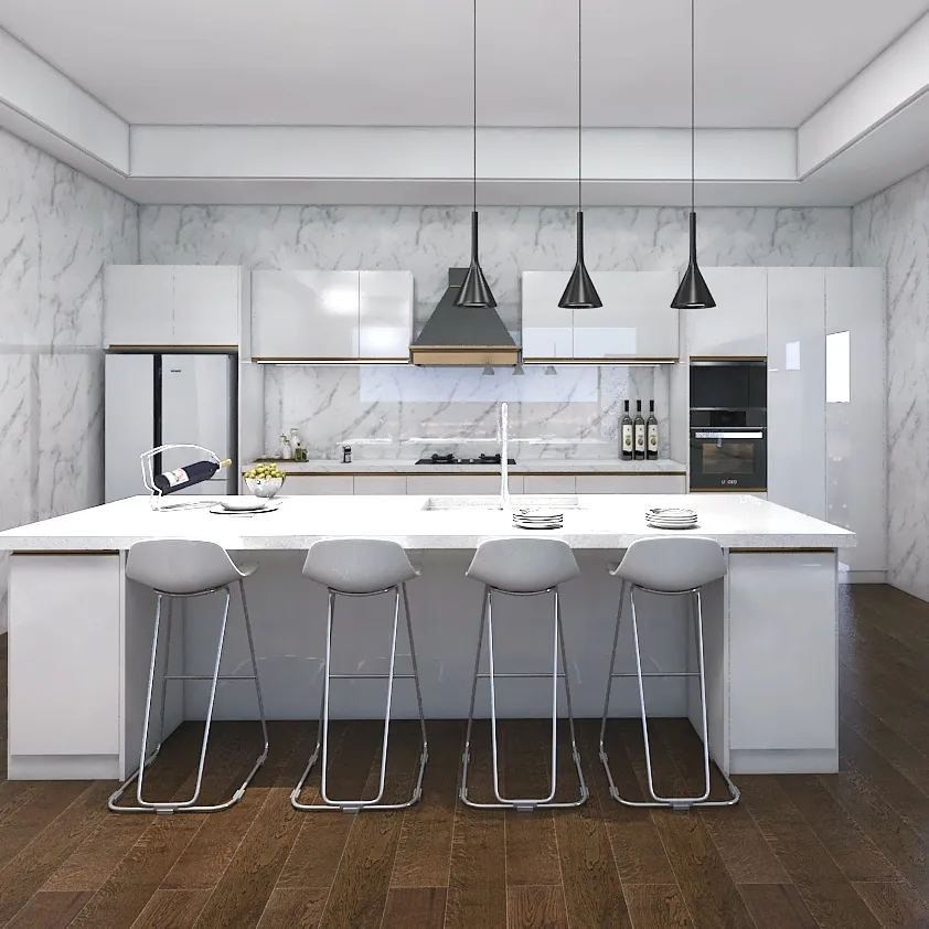 Móveis de cozinha de melamina, moderno design de luxo personalizado da parede da cozinha móveis de cozinha de melamina design 3d desenho de canto armários