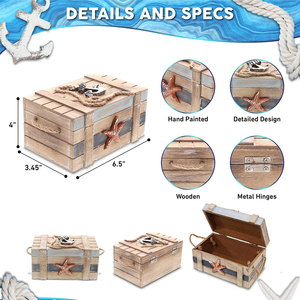 Global Neptune hecho a mano 6,5 pulgadas joyero de madera náutico playa hogar decorativo baratija caja estrella de mar barco <span class=keywords><strong>ancla</strong></span> con bisagras - Product Image 3