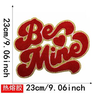 Grands patchs thermocollants brodés en feutre chenille non tissé faits main, motif 'Be Mine' en forme de cœur, multicolores, pour sweats à capuche - Product Image 5