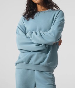 Sweat-shirt col rond lavé unisexe pour femme, couleur unie, collection automne - Product Image 5