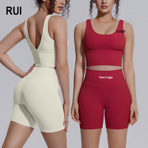 RUIQUWIN Conjunto Deportivo de Yoga para Mujer, Chaleco sin Mangas, Pantalones Cortos Deportivos con Cintura Elástica, Ropa Deportiva para Gimnasio - Product Image 1