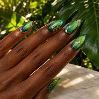 Faux ongles à presser de luxe, forme amande, vert émeraude œil de chat, avec strass dorés, personnalisables, vente en gros