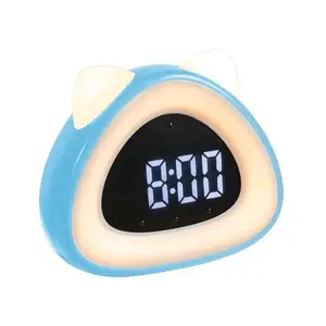 Reloj despertador de luz para niños, decoración del hogar, con pantalla de gato, alarma