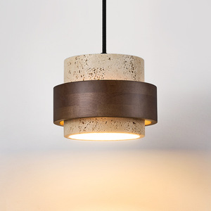 Vintage Pendant <b>Light</b> Round Led E26 Single Head Home <b>Lighting</b> Fixture Yellow Travertine Wabi Sabi Style - Product Image 1