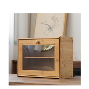 Boîte de rangement double couche en bambou avec couvercle en acrylique anti-poussière, organisateur de cuisine, conteneur à pain et en-cas 40x30x17cm - Product Image 2